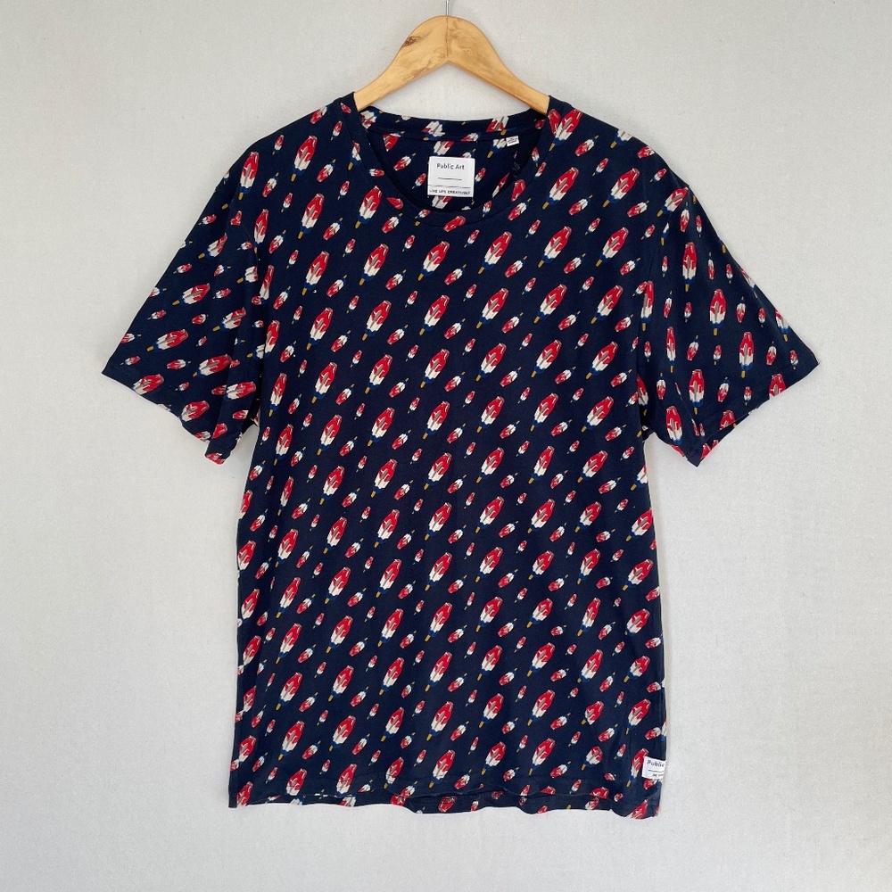 PUBLIC ART Men’s Size XL Red White Blue Popsicle Graphic Print Short Sleeve Tee